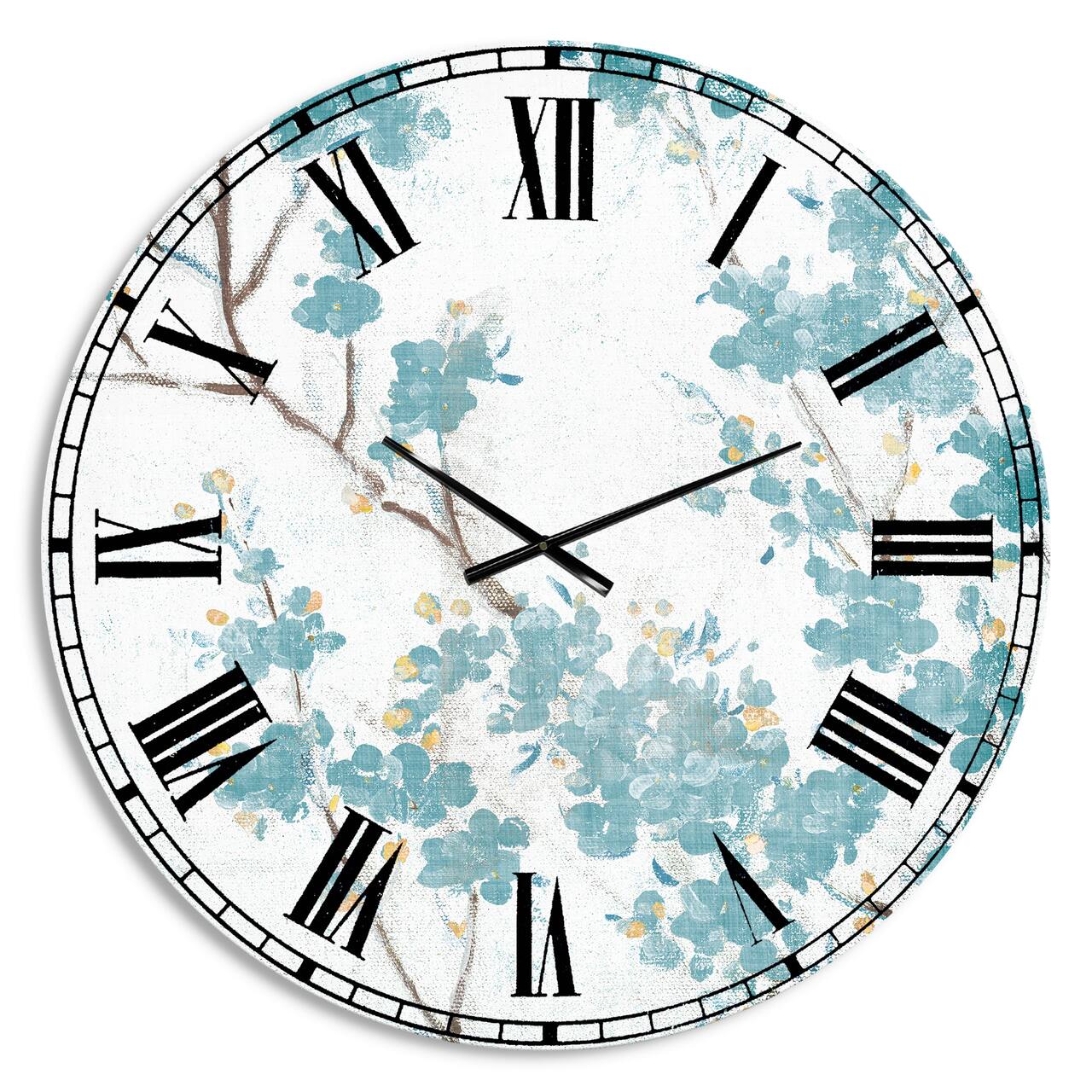 Designart Teal Cherry Blossoms II Traditional Wall Clock